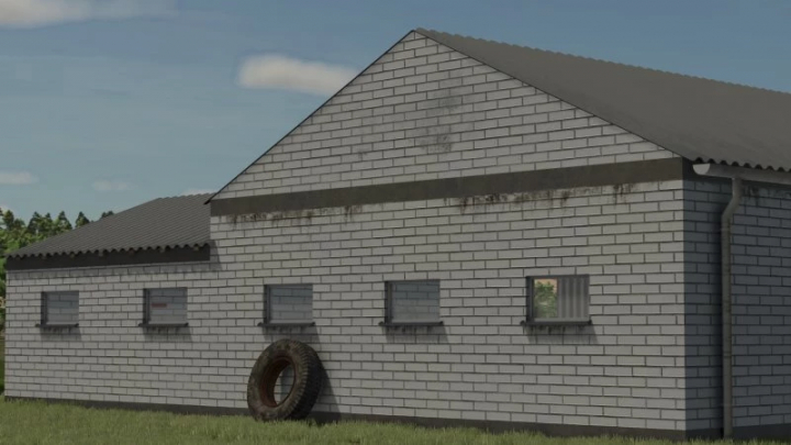 fs25-mods,  FS25 Modern Barn with Garage mod featuring a brick structure and windows, perfect for enhancing farm aesthetics in Farming Simulator 25.