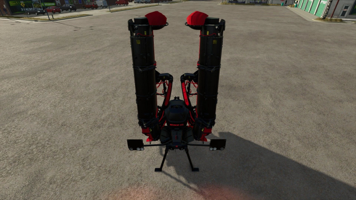 fs25-mods,  FS25 mod Novacat A10 Crossflow in black and red, version 1.0.0.0, displayed in a virtual farming environment.