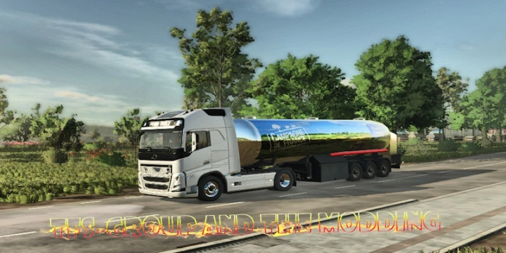 fs25-mods,  FS25 mod REMORQUE CITERNE AGRICOLE: a modern agricultural tanker trailer on a rural road.