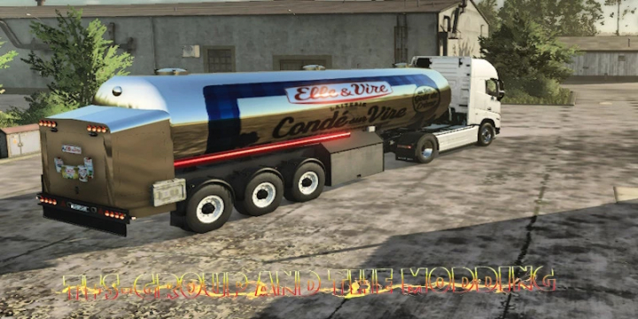 fs25-mods,  FS25 mod REMORQUES CITERNE AGRICOLES ELLE ET VIRE v1.0.0.0 shows a tanker truck with branded graphics in Farming Simulator 25.