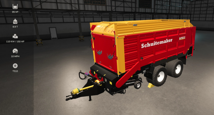 fs25-mods,  FS25 mods: Rapide580V01 trailer in Farming Simulator 25, showcasing features like 85m³ capacity and 110 KW power.