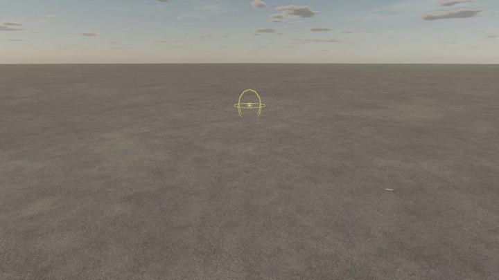 fs25-mods,  Sample Mod Map 8x v1.0.0.1 in FS25 showing a vast flat terrain with a yellow marker.