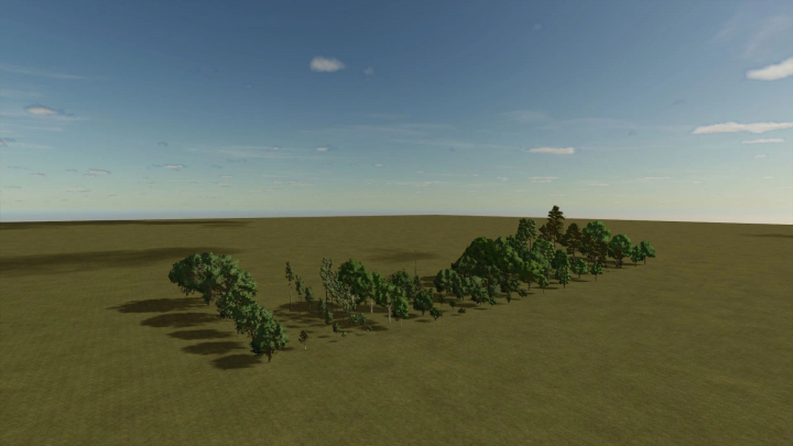 fs25-mods,  Open field landscape in Farming Simulator 25 mod, Sample Mod Map v1.0.0.1, with sparse trees and clear sky.