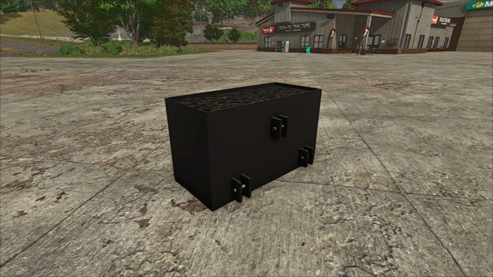 fs25-mods,  Square Weight mod for FS25, featuring a black rectangular weight block in a farm setting.