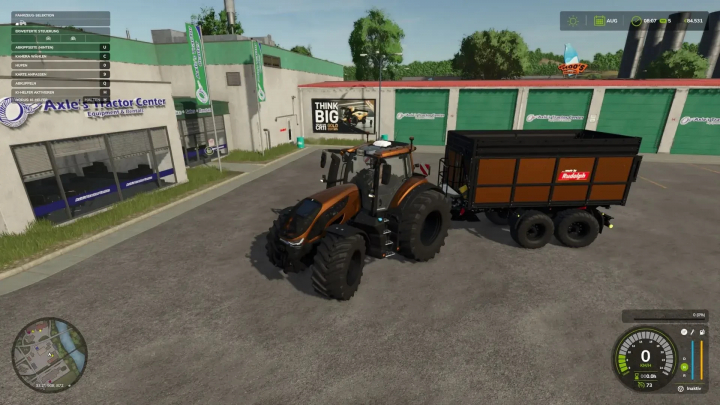 fs25-mods,  FS25 mod TDK 301 RA v1.0.0.0 shows a tractor with trailer near Axle's Tractor Center.