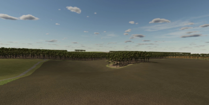 fs25-mods,  FS25 mod US Map 1 v1.0.0.0 showing a vast forest under a cloudy sky.