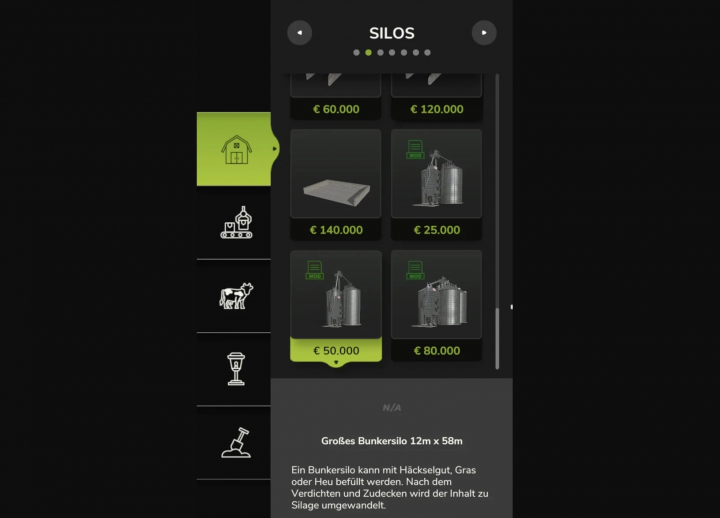 fs25-mods,  FS25 mod Unia Multifruitsilo Pack V1.0.0.0 showing silos and prices in Farming Simulator 25.