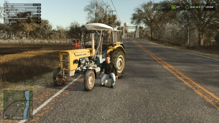 fs25-mods,  FS25 mod Ursus c-360 v1.0.0.1 in Farming Simulator 25, featuring a person next to a tractor on a country road.