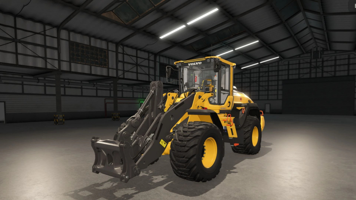 fs25-mods,  Volvo L120H Edit v1.0.0.0 mod in FS25, featuring a yellow loader in a warehouse.