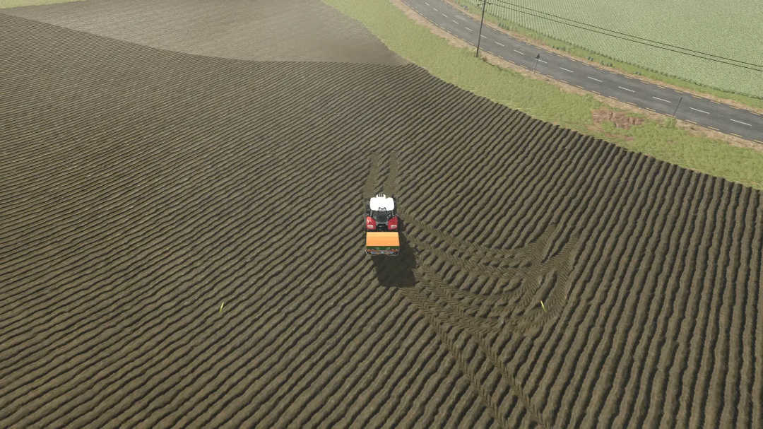 Amazone ZA-TS 3200-L mod used on a field in FS25, showing precise farming patterns.