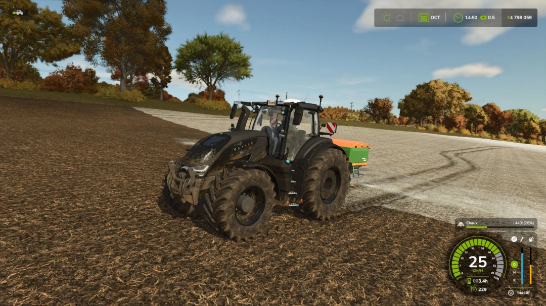 FS25 mod Amazone zats 3200 200 M tractor on a field in Farming Simulator 25.