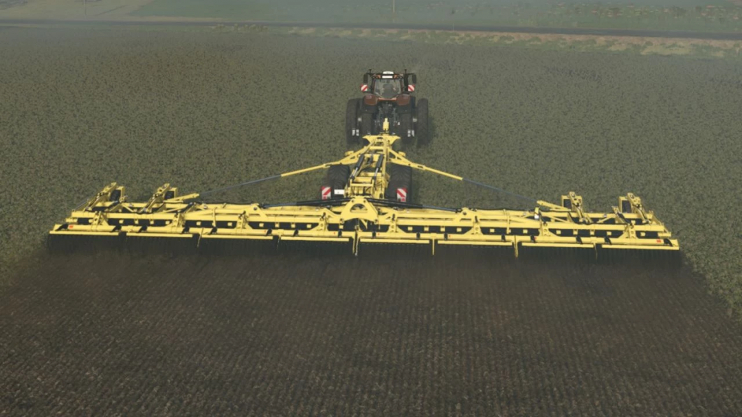 Farming Simulator 25 mod Bednar SWIFTERDISC XE MULTI in a field, showcasing its expansive tilling capabilities.