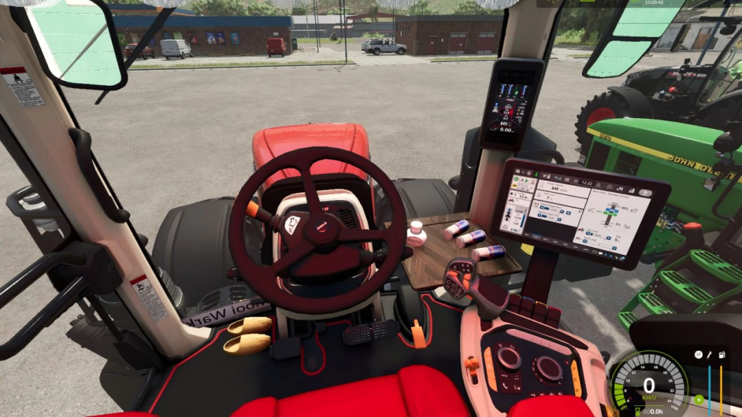 Interior of a Case IH Magnum tractor in FS25 mod, showcasing steering wheel and control panels.