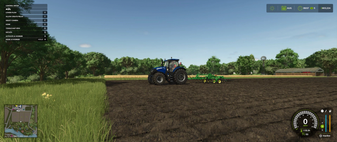 FS25 mod Case Puma Blue Power v1.0.0.0 tractor plowing field in Farming Simulator 25.