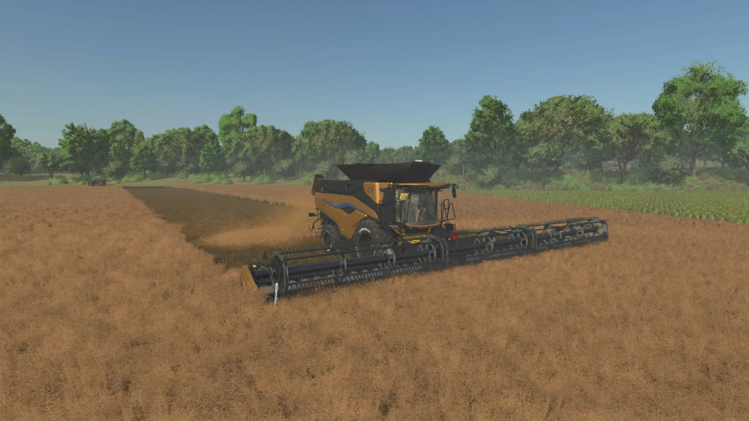 FS22 Xtreme Speed Unlocker mod in action with a combine harvester on a field. Enhances speed in Farming Simulator 22 mods.