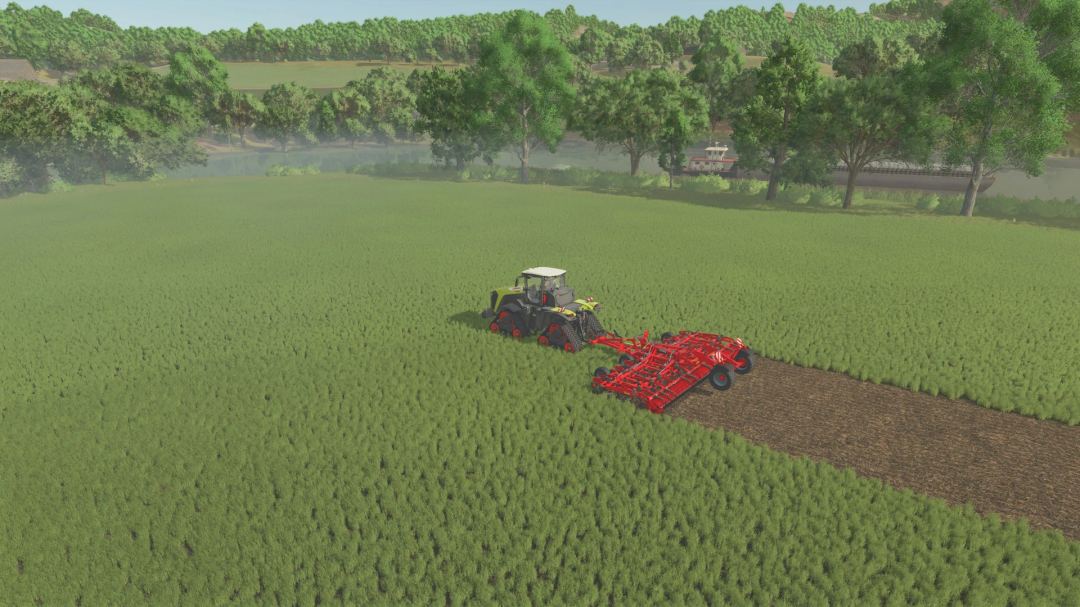 FS22 Xtreme Speed Unlocker mod in action, showcasing a tractor plowing a vast green field in Farming Simulator 22.