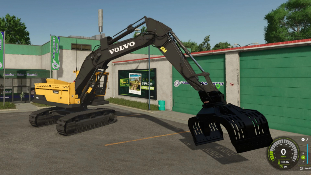 FS25 mod Volvo excavator at dealership, Farming Simulator 25.