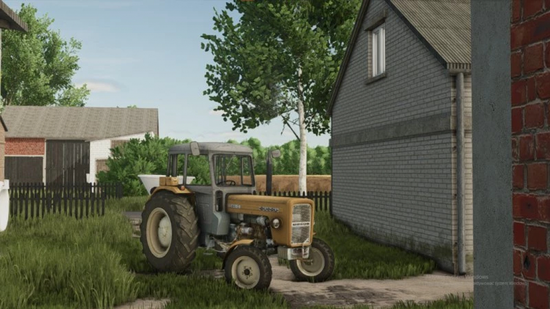 Tractor parked in a mini village from FS25 mods, Farming Simulator 25 mod scene.