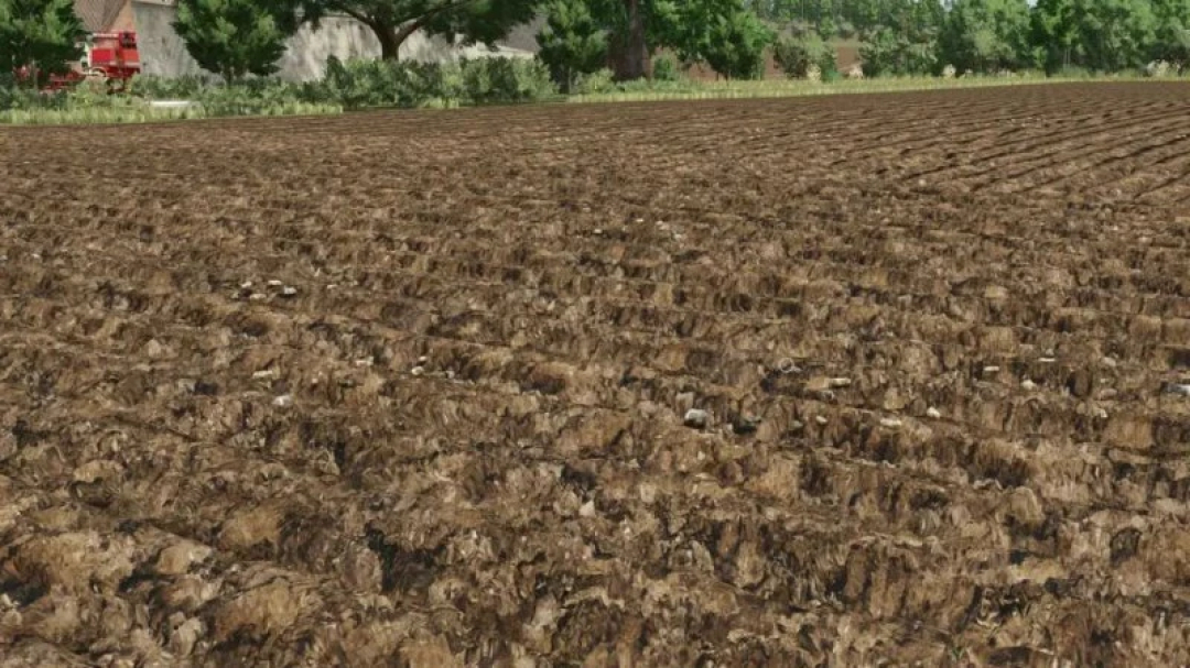 FS25 Tillage textures mod showing detailed plowed field in Farming Simulator 25.