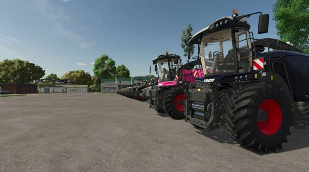 FS25 mods showcasing Fendt tractors in a row, part of the Fend Multi Pack V1.0.0.2 for Farming Simulator 25.