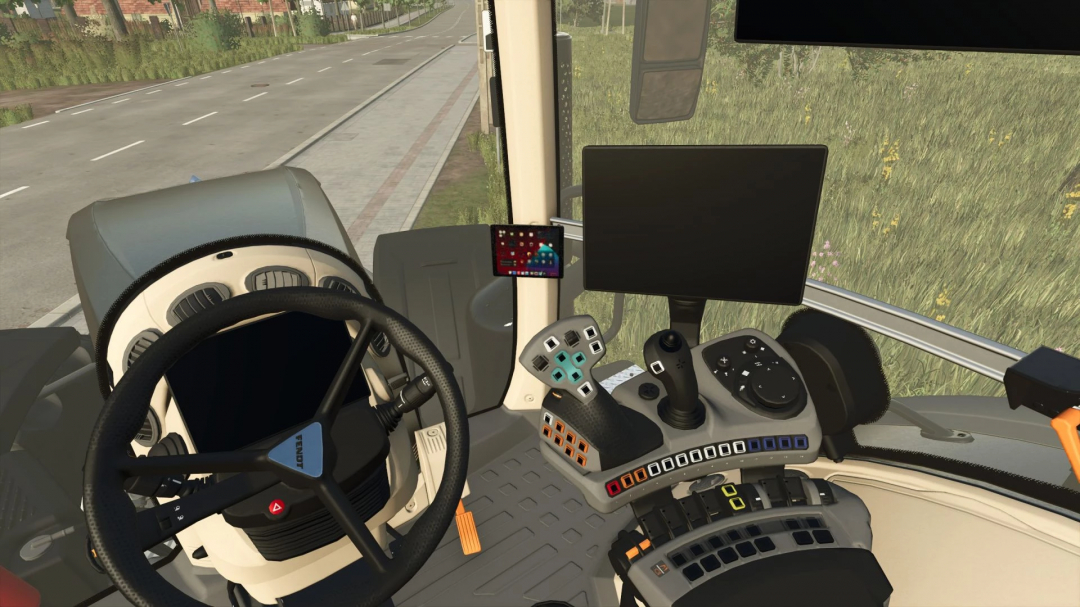 Interior of Fendt 900 Series LU Edition tractor mod in FS25, showcasing the detailed steering wheel and control panel.