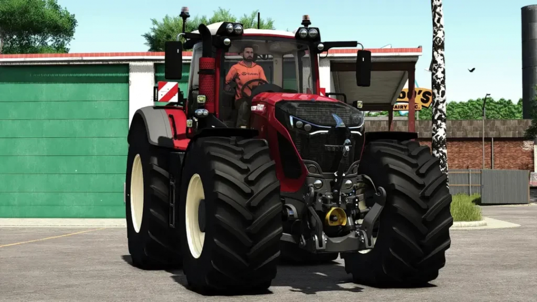 Fendt Vario 1000 Series tractor mod in FS25 game, showcasing red exterior with large tires.