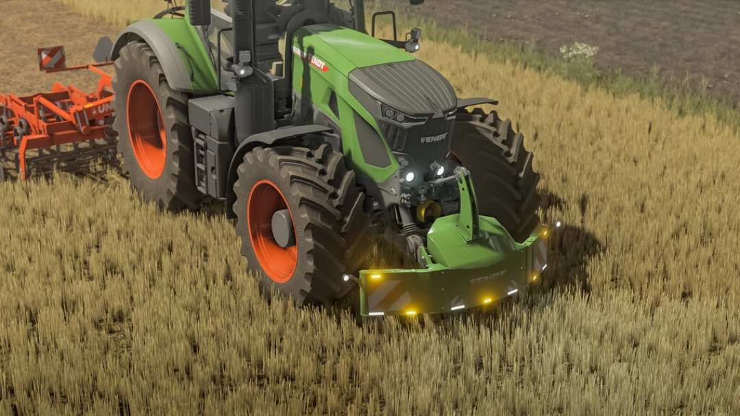 FS22 mod Fendt tractor with weight attachment in wheat field, Farming Simulator 22.