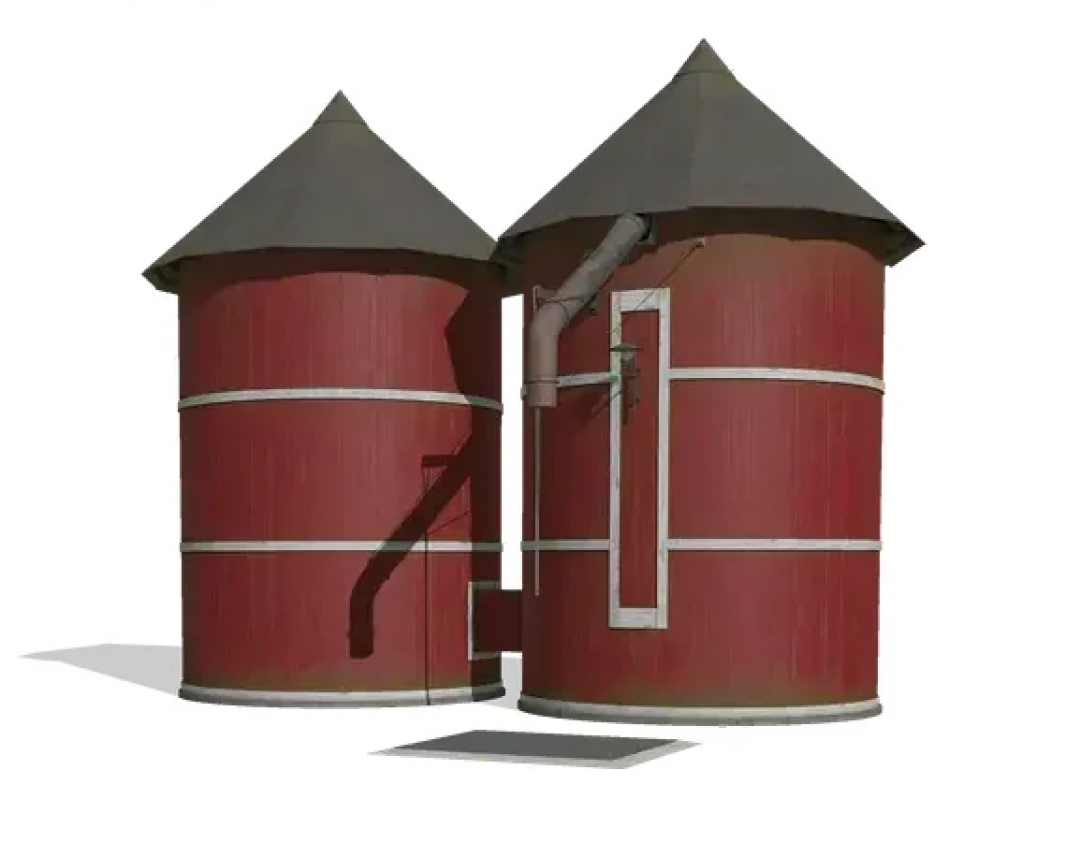 Zwei rote Silos aus dem Field Production with Loose Issue Mod für FS25.