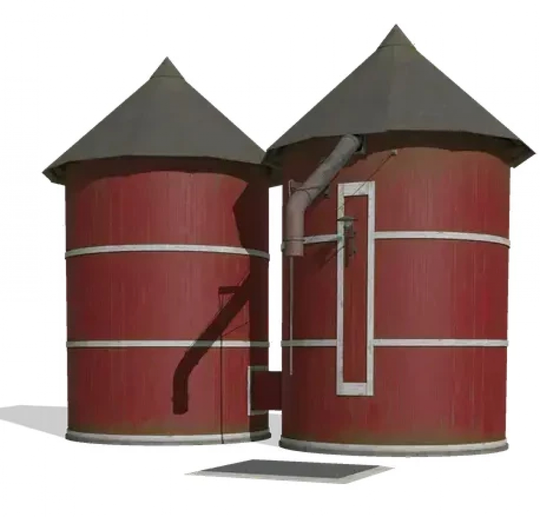 FS25 mods: Two red silos from Field Production with Loose Edition v1.1.0.0 for Farming Simulator 25.