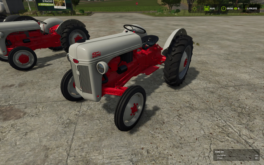 Ford N series tractor mod in Farming Simulator 25, showcasing vintage design with red and gray colors.