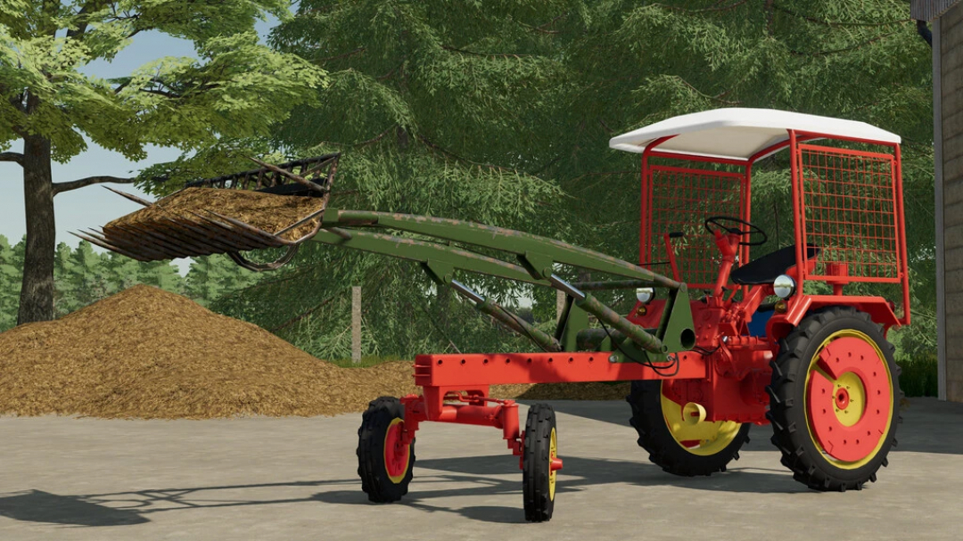 Tractor Fortschritt RS09 en FS22 con cargador, escena agrícola.