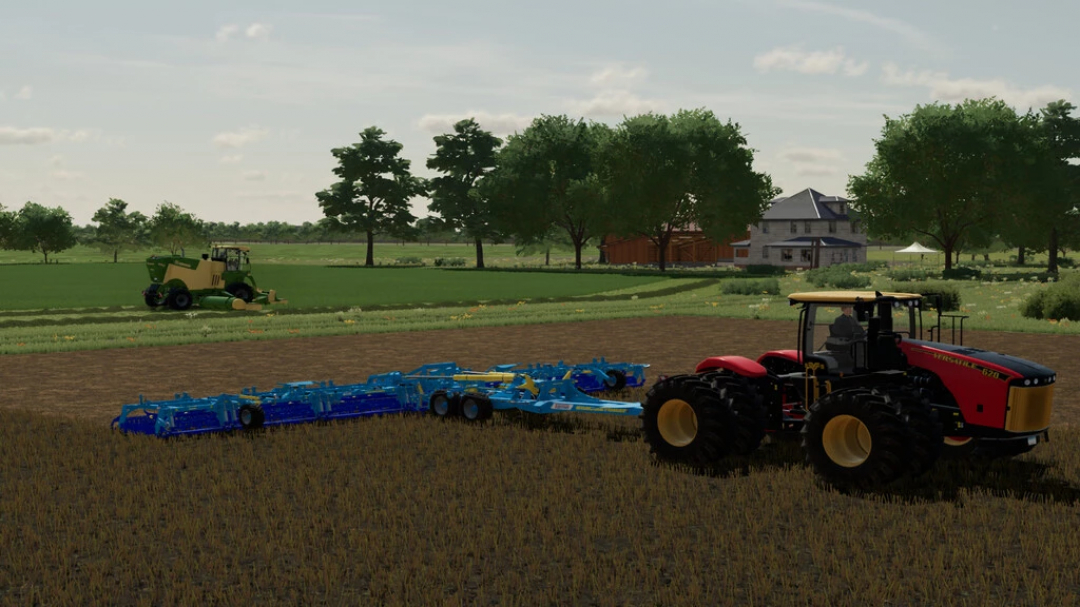 FS22 Mods Gnadenthal Map v1.6.0.0 mit Traktoren auf Ackerland in der Nähe eines Hauses