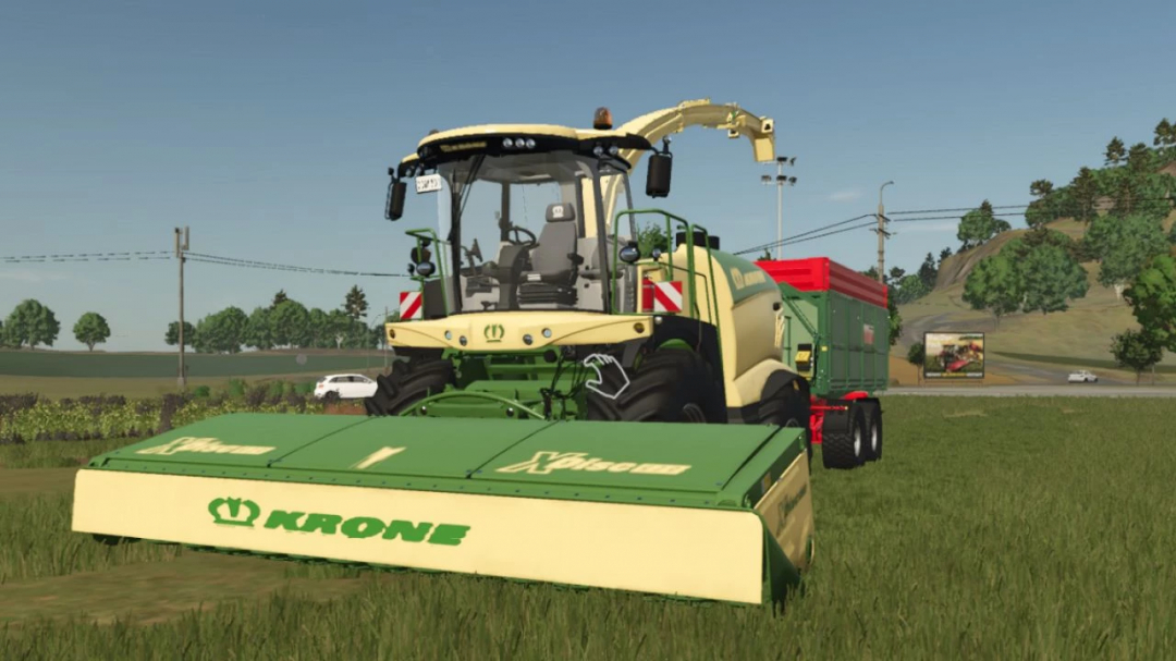 Krone XDisc 620 short front hood mod in FS25, showcasing a mower in a field setting.