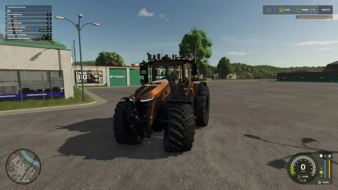 Massey Ferguson 9S tractor mod in FS25, showcasing detailed design outside a farm building.