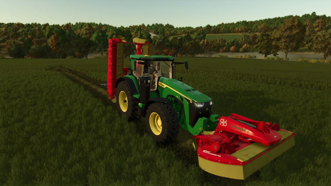 FS25 Novacat 301 Front Mower v1.0.0.0 mod in action with a tractor in a field.