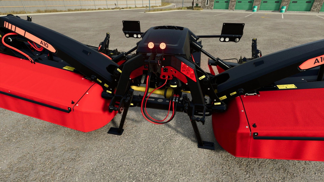 Close-up of Novacat A10 Crossflow mod for FS25, featuring black and red design in Farming Simulator 25.