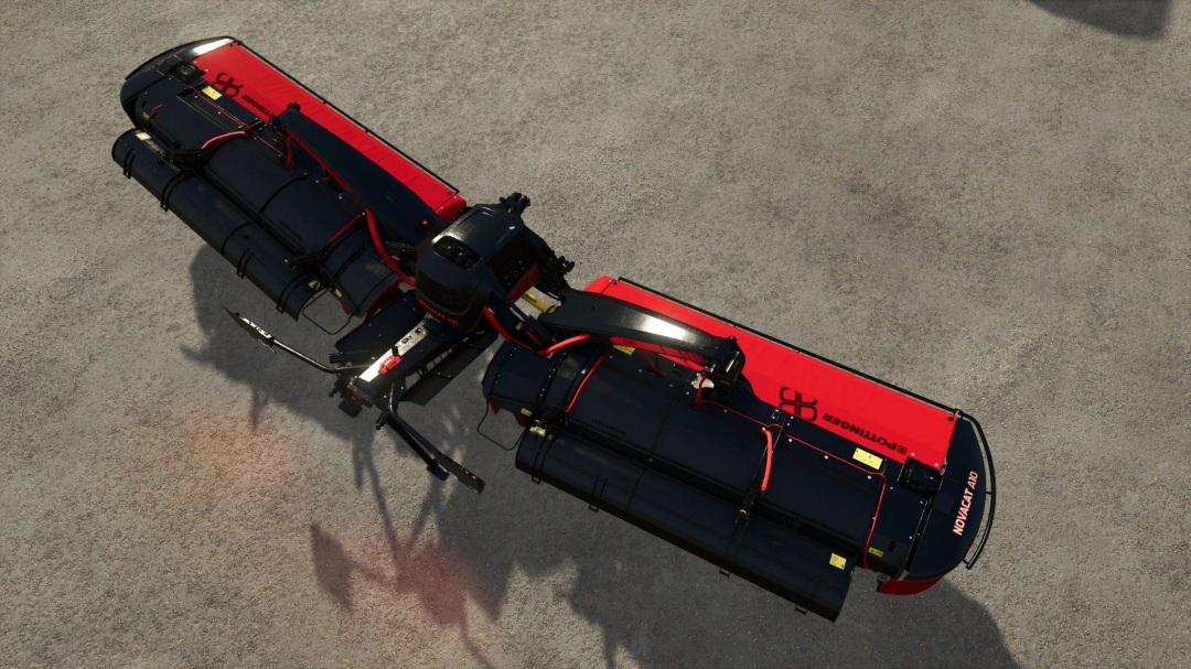 Novacat A10 Crossflow mod in black and red for Farming Simulator 25, version 1.0.0.0, showcasing its detailed design.