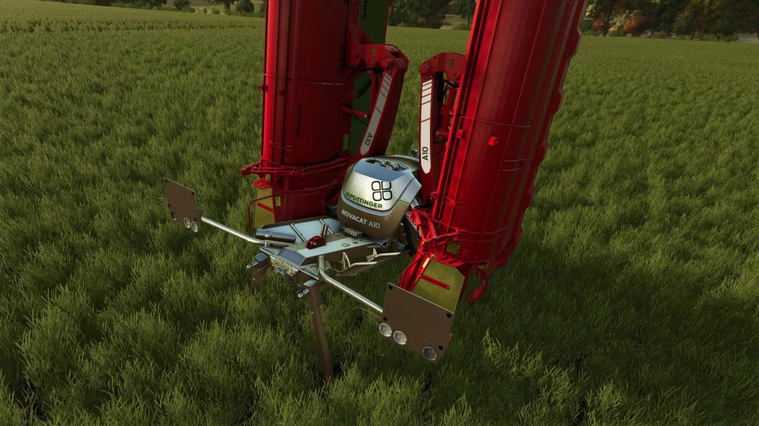 FS25 mod Novacat A10 Crossflow in field work. Farming Simulator 25 equipment depicted with detailed machinery.