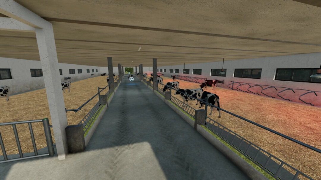 Mod FS22 Old Cow Barn v1.2.0.0 mostrando vacas em um celeiro espaçoso.