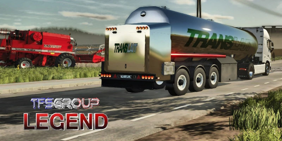 FS25 mod: Agricultural tanker trailer Translait on a road, Farming Simulator 25.