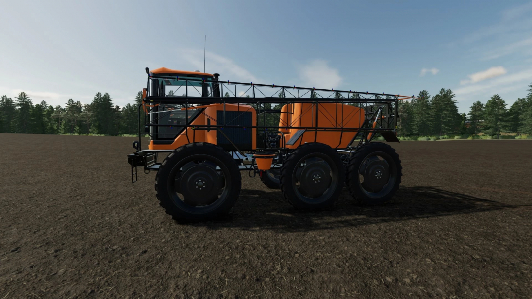 Mod FS22 Tuman 3 MG v1.0.0.0 pokazujący pomarańczową maszynę rolniczą na polu w Farming Simulator 22.