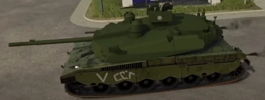 FS25 mod USA tank v1.0.0.0 featuring a green military tank with markings, displayed on a road.