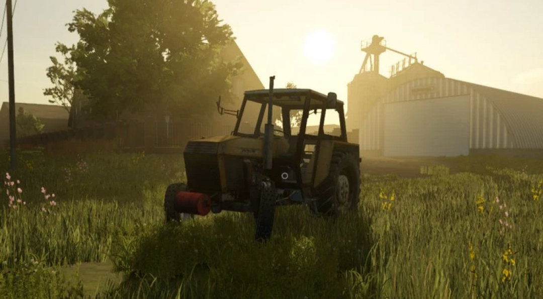 Ursus 920 tractor mod in Farming Simulator 25, set in a sunny rural farm environment.