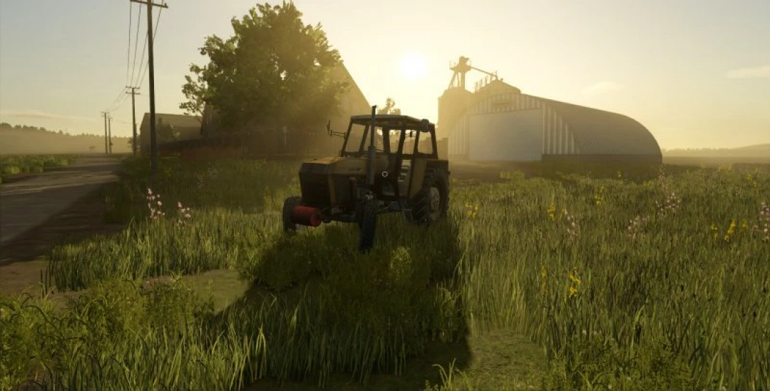 Ursus 920 tractor in a field at sunset in FS25 mod scene, Farming Simulator 25 mods.