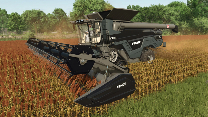 fs25-mods,  FS25 AGCO IDEAL Pack v1.0.0.0 mod showcasing a Fendt harvester in a field, enhancing Farming Simulator 25.