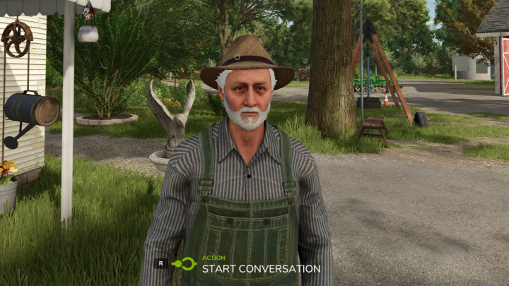 fs25-mods,  FS25 mod Better Context Actions v1.0.0.0 showing a farmer character ready to start conversation in Farming Simulator 25.