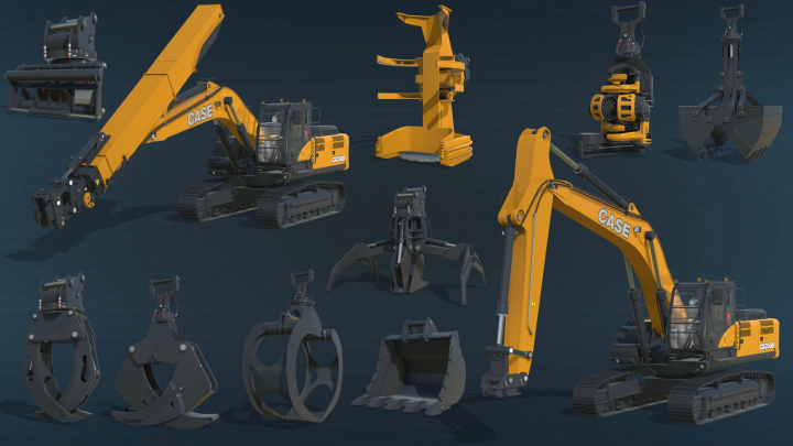 fs22-mods, Case CX350D excavator mod for FS22 with various attachments. Enhance Farming Simulator 22 gameplay.