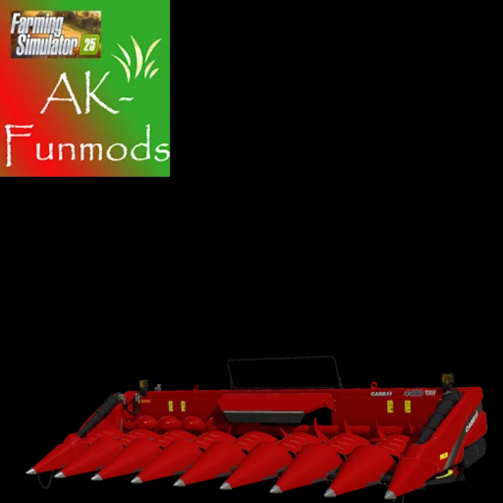 fs25-mods, Case corn cutter 30m mod for Farming Simulator 25, showcasing red harvesting equipment with AK-Funmods logo. FS25 mods.