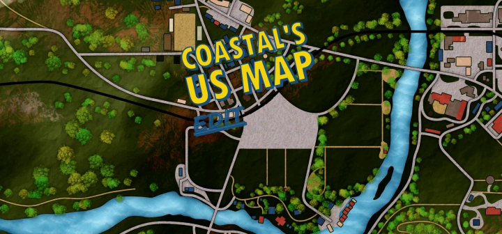 fs25-mods,  Map for Coastals RBS US MAP V4.2.0.0 mod in Farming Simulator 25, showcasing a detailed landscape layout.