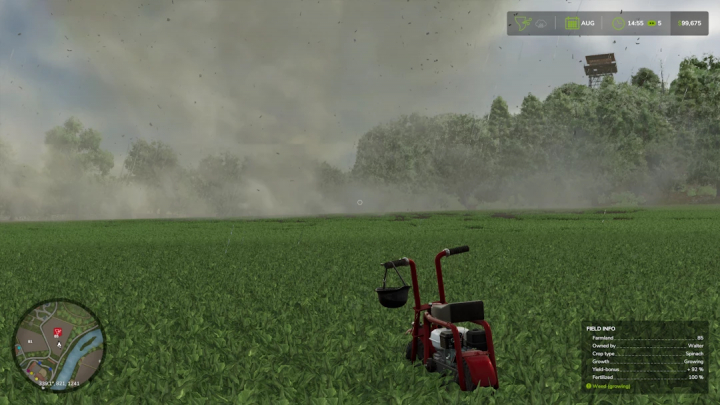 fs25-mods,  FS25 mods: EXP25 Mini Bike v1.0.0.0 in a field under stormy skies in Farming Simulator 25.